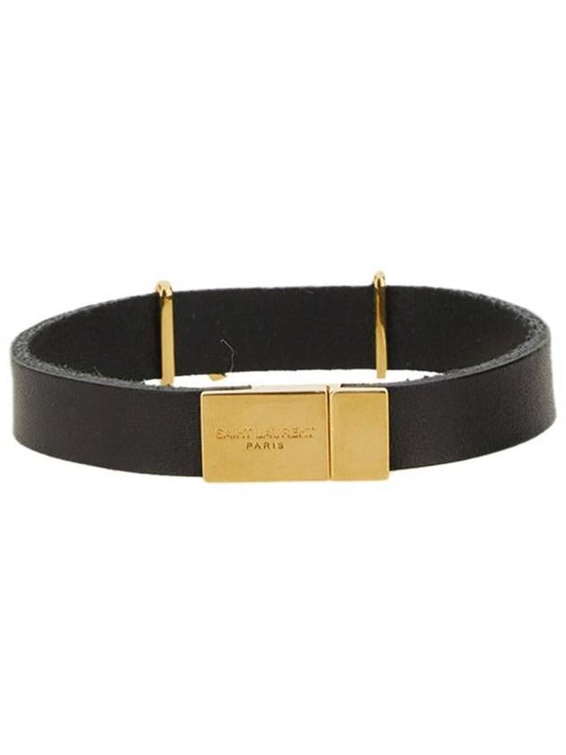 Luxury Saint Laurent Trending 2025 Opyum Silver Logo Leather Bracelet Black