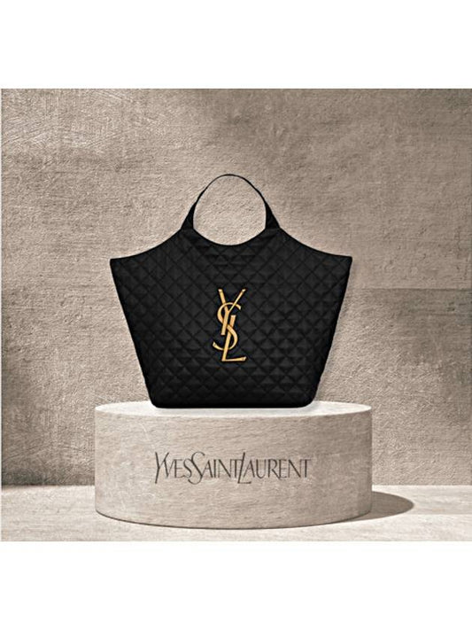 Luxury Saint Laurent Trending 2025 Icare Gold Logo Maxi Shoulder Bag Black