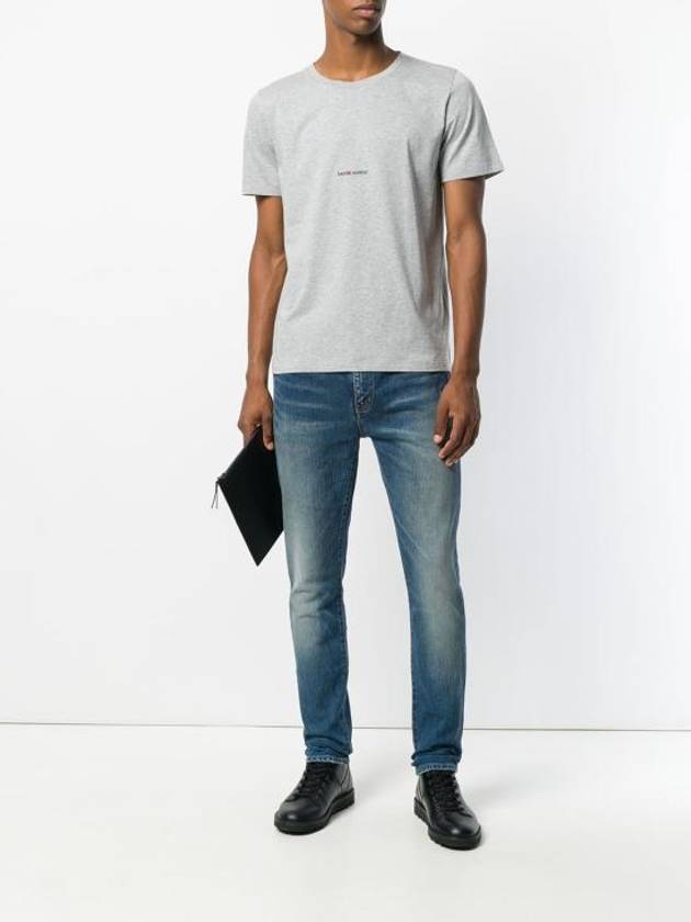 Luxury Saint Laurent Trending 2025 Men's Small Logo Short Sleeve T-Shirt Grey