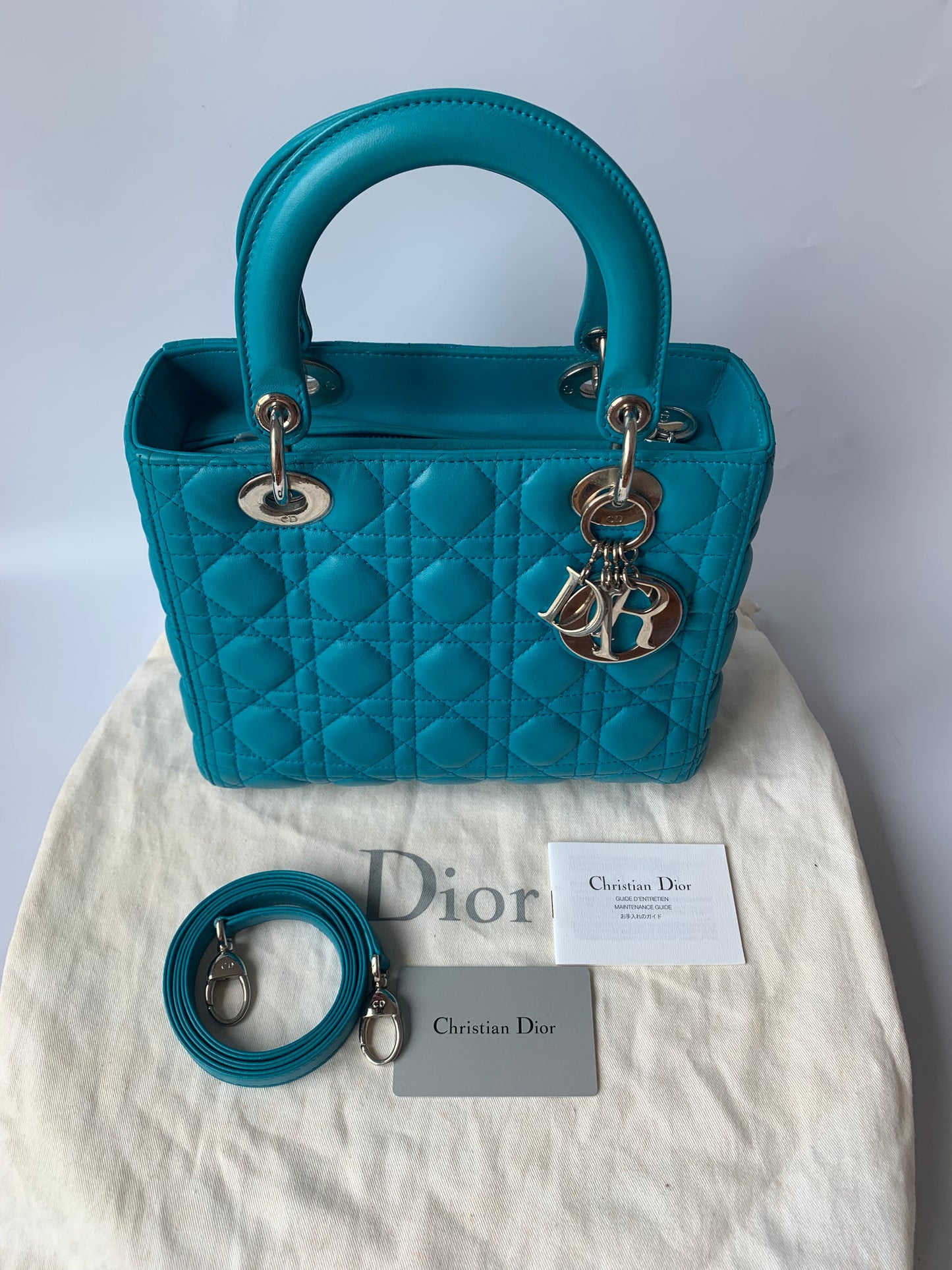 Lady Dior Medium Bag Blue Cannage Lambskin Leather