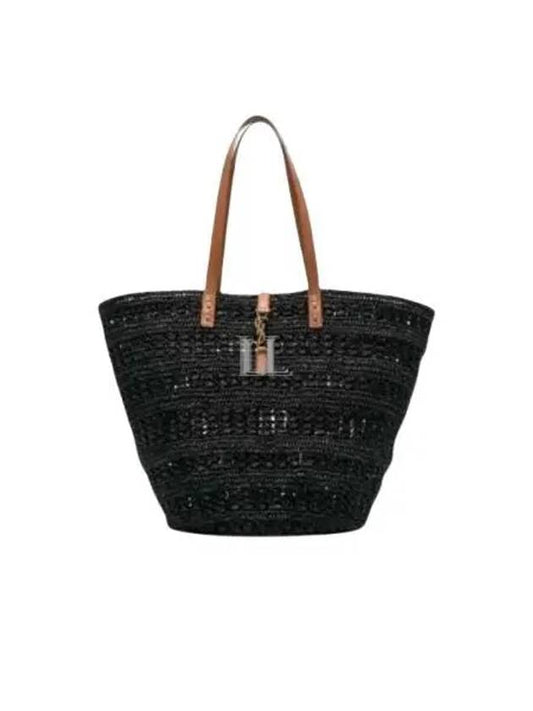 Luxury Saint Laurent Trending 2025 Top Handle Raffia Tote Bag Black