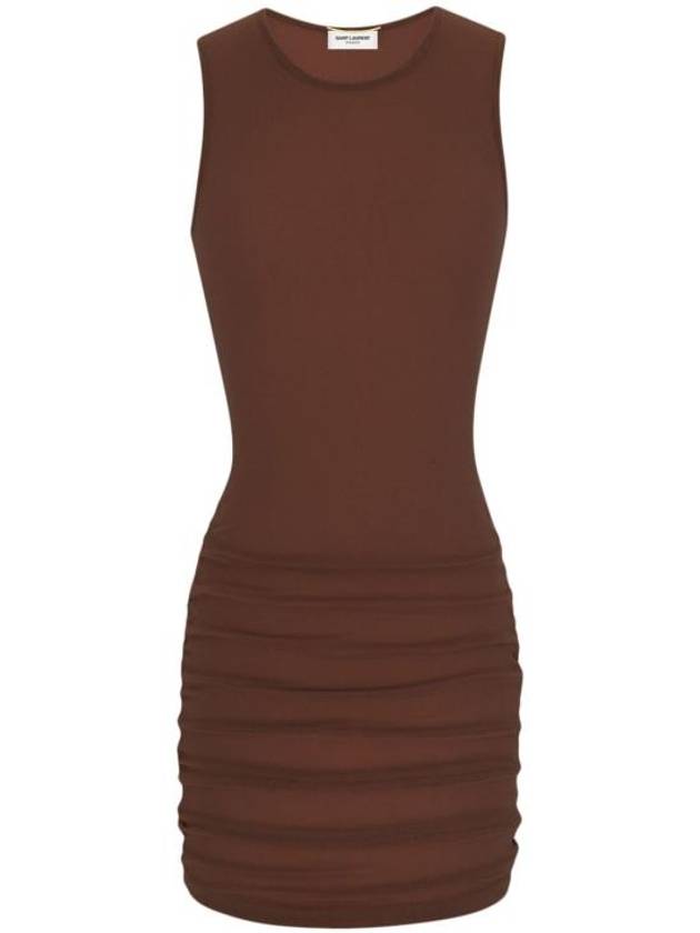 Luxury Saint Laurent Trending 2025 Sleeveless Tulle Short Dress Brown