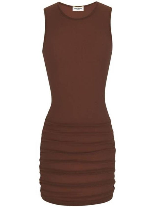 Luxury Saint Laurent Trending 2025 Sleeveless Tulle Short Dress Brown