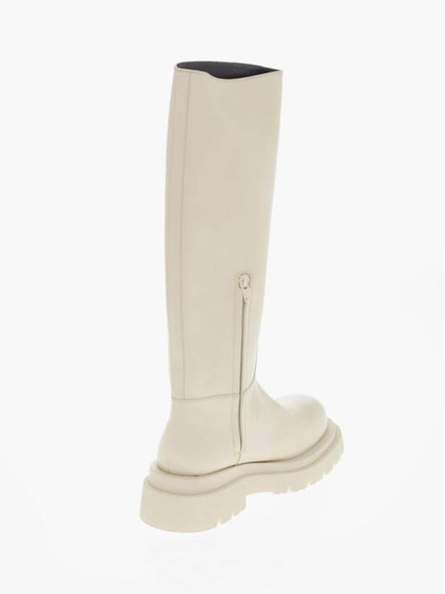 Luxury Bottega Veneta Lug Calfskin Long Boots Sea Salt