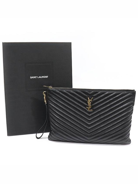 Luxury Saint Laurent Trending 2025 440222 Black Matelasse Monogram Document Holder Strap Clutch