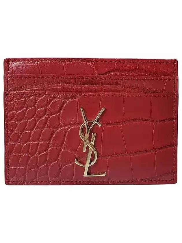 Luxury Saint Laurent Trending 2025 Monogram Crocodile Card Wallet Red
