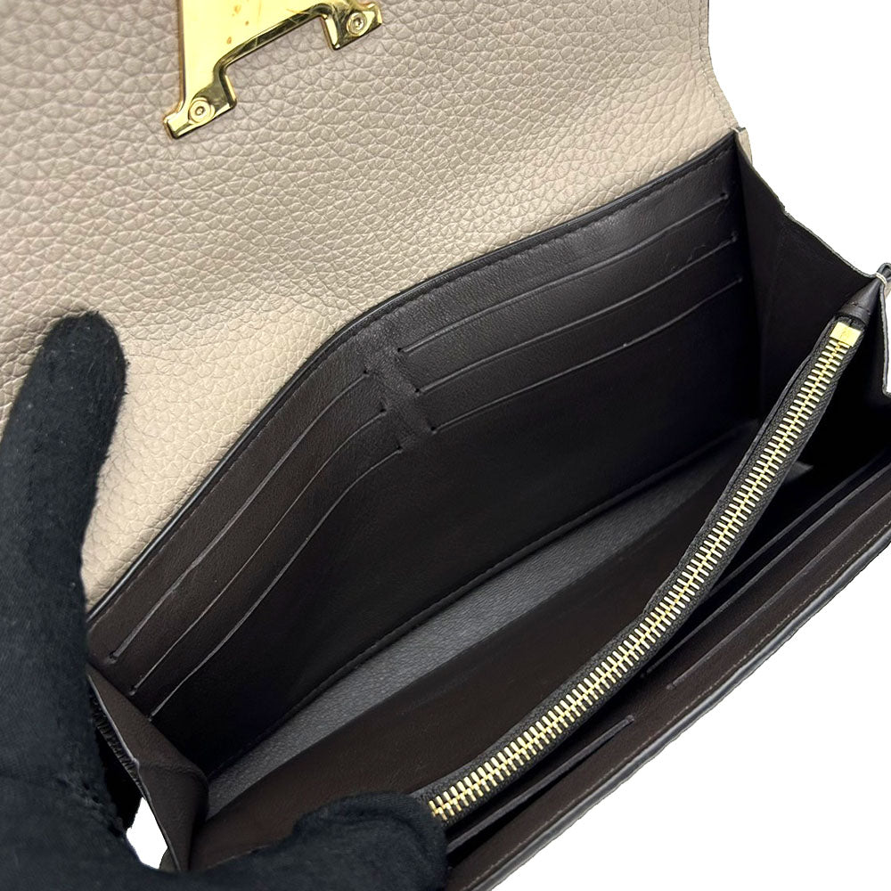 LOUIS VUITTON Long Wallet Purse M61249 leather beige Portefeuille Capsine