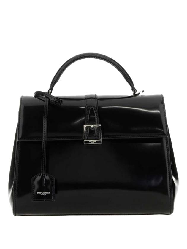 Luxury Saint Laurent Trending 2025 Le Fermoir Small Top-Handle Brushed Leather Tote Bag Black