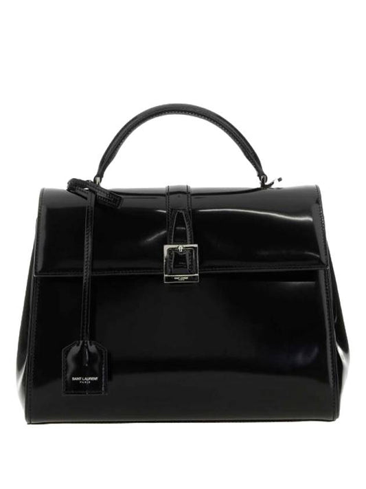 Luxury Saint Laurent Trending 2025 Le Fermoir Small Top-Handle Brushed Leather Tote Bag Black