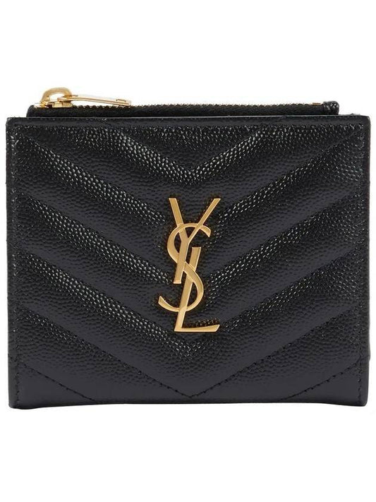 Luxury Saint Laurent Trending 2025 Cassandre Matelasse Grain De Poudre Embossed Leather Half Wallet Black