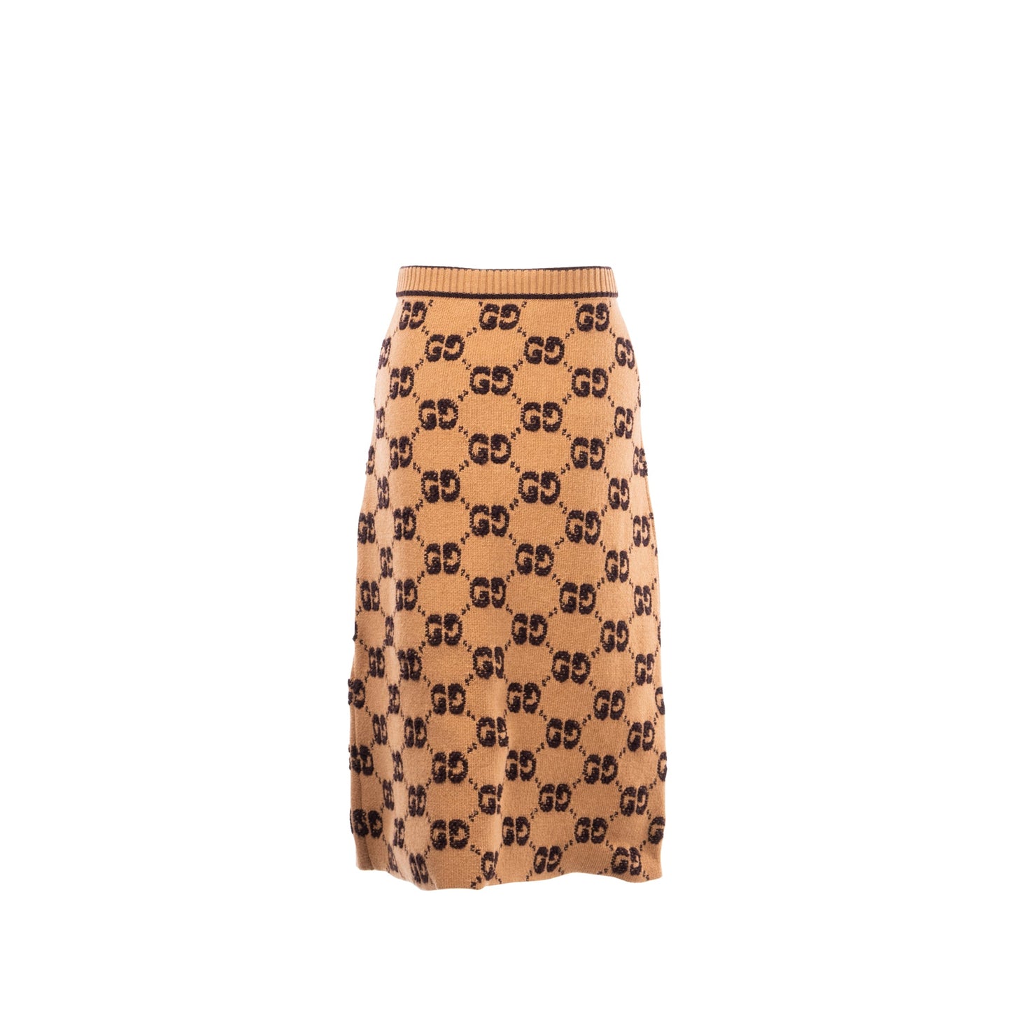 Gucci Size Motif Boucle Jacquard Skirt Wool Brown