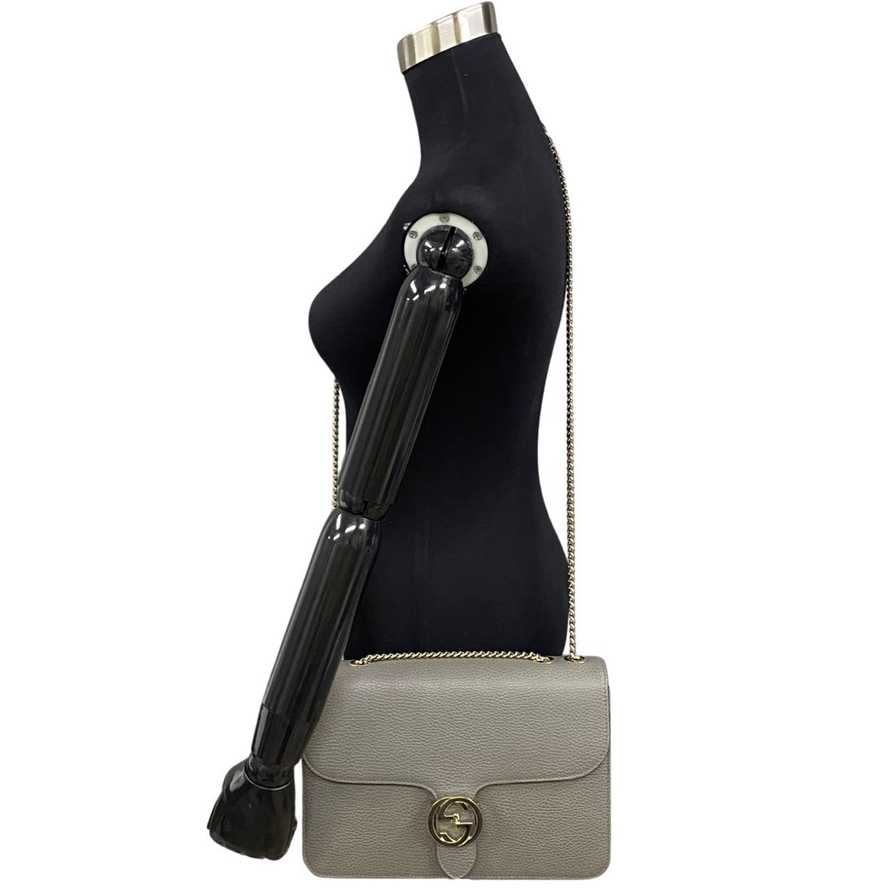 GUCCI Shoulder Bag leather gray Interlocking Women