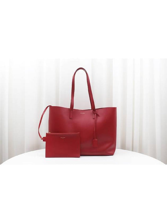 Luxury Saint Laurent Trending 2025 Logo Soft Leather Pouch Shopper Bag Red 394195