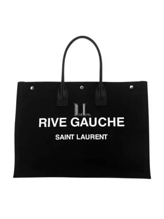 Luxury Saint Laurent Trending 2025 Women's Rive Gauche Logo Print Canvas Shopping Tote Bag Black