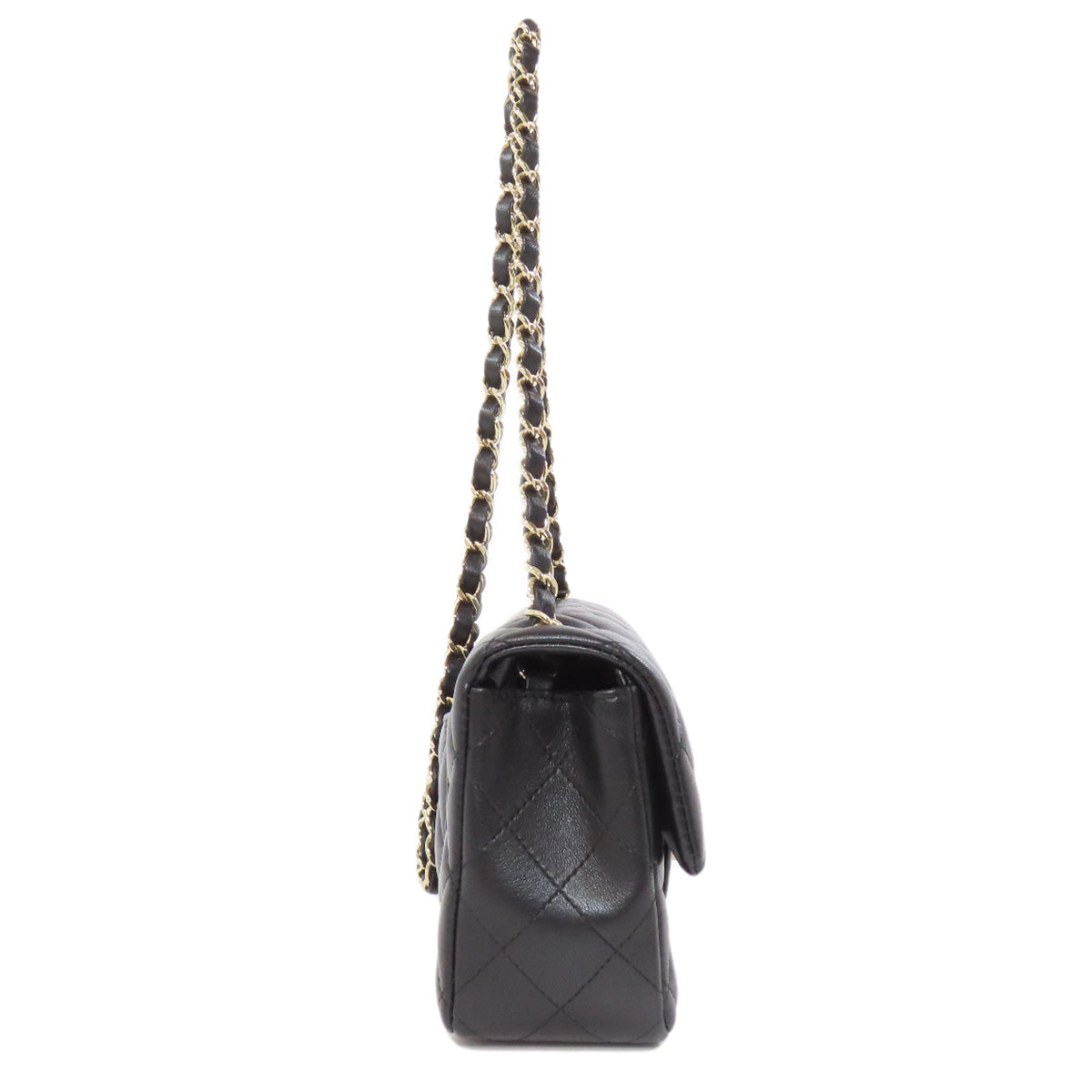 CHANEL Shoulder Bag lambskin black Matelasse Gold Metal
