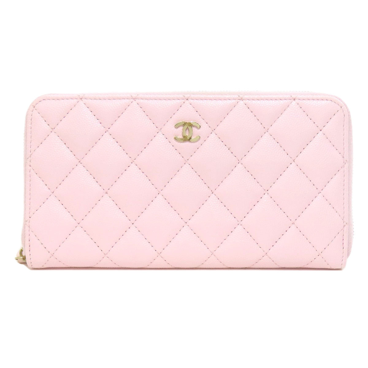 CHANEL Long Wallet Purse Grained Calfskin Skin pink Matelasse COCO Mark Gold Metal