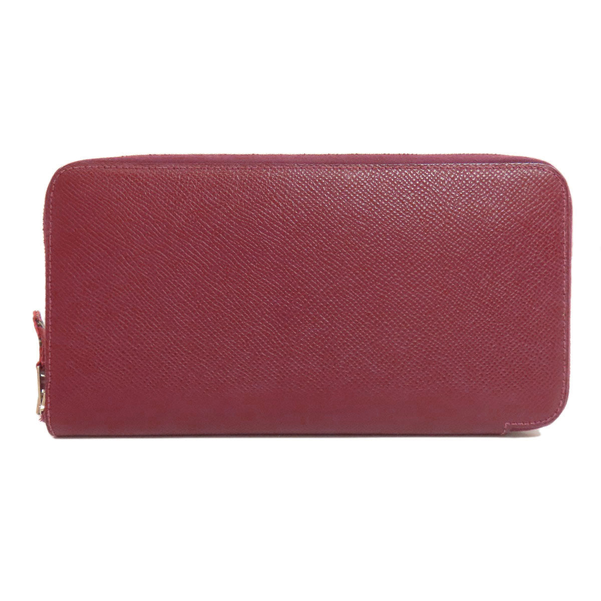 HERMES Long Wallet Purse Epsom Red Azap Silkin Silver Metal Women