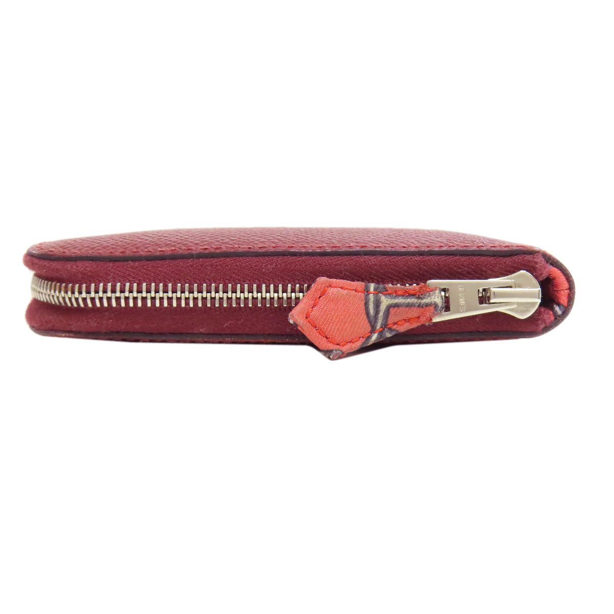 HERMES Long Wallet Purse Epsom Red Azap Silkin Silver Metal Women