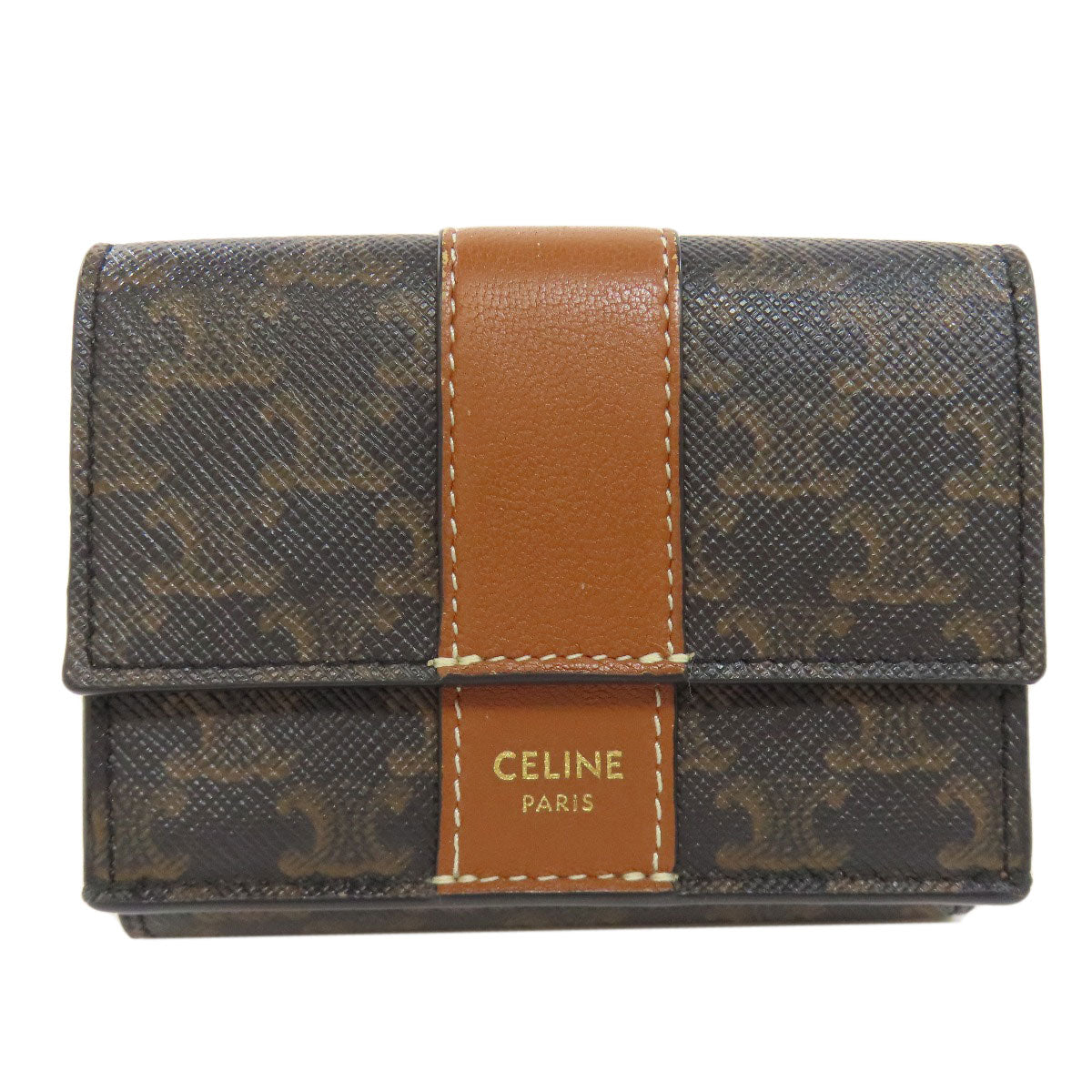CELINE Bifold Wallet PVC Brown Tri-fold Wallet Macadam Women