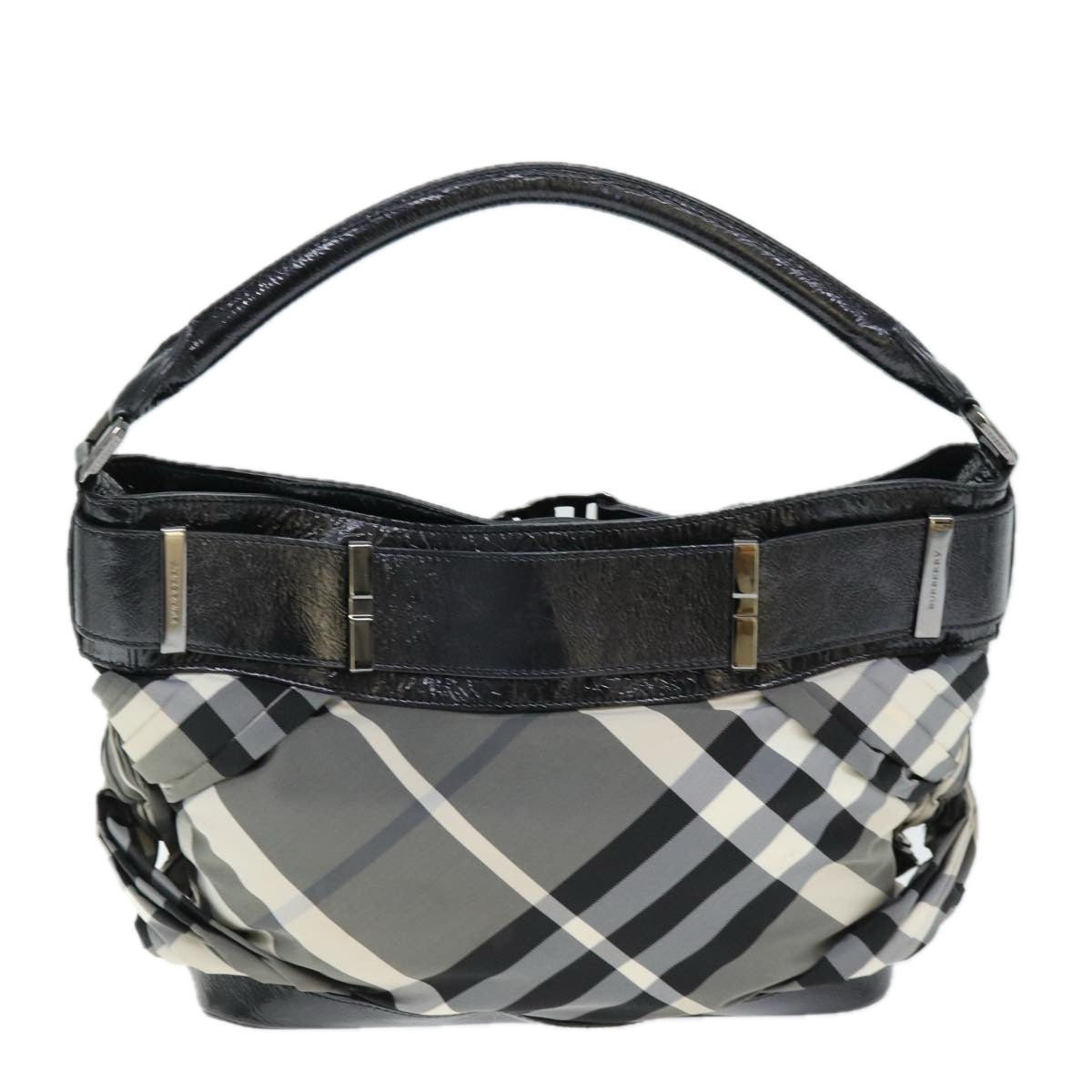 Luxury Burberry Nova Check Shoulder Bag Nylon Gray Auth 75142