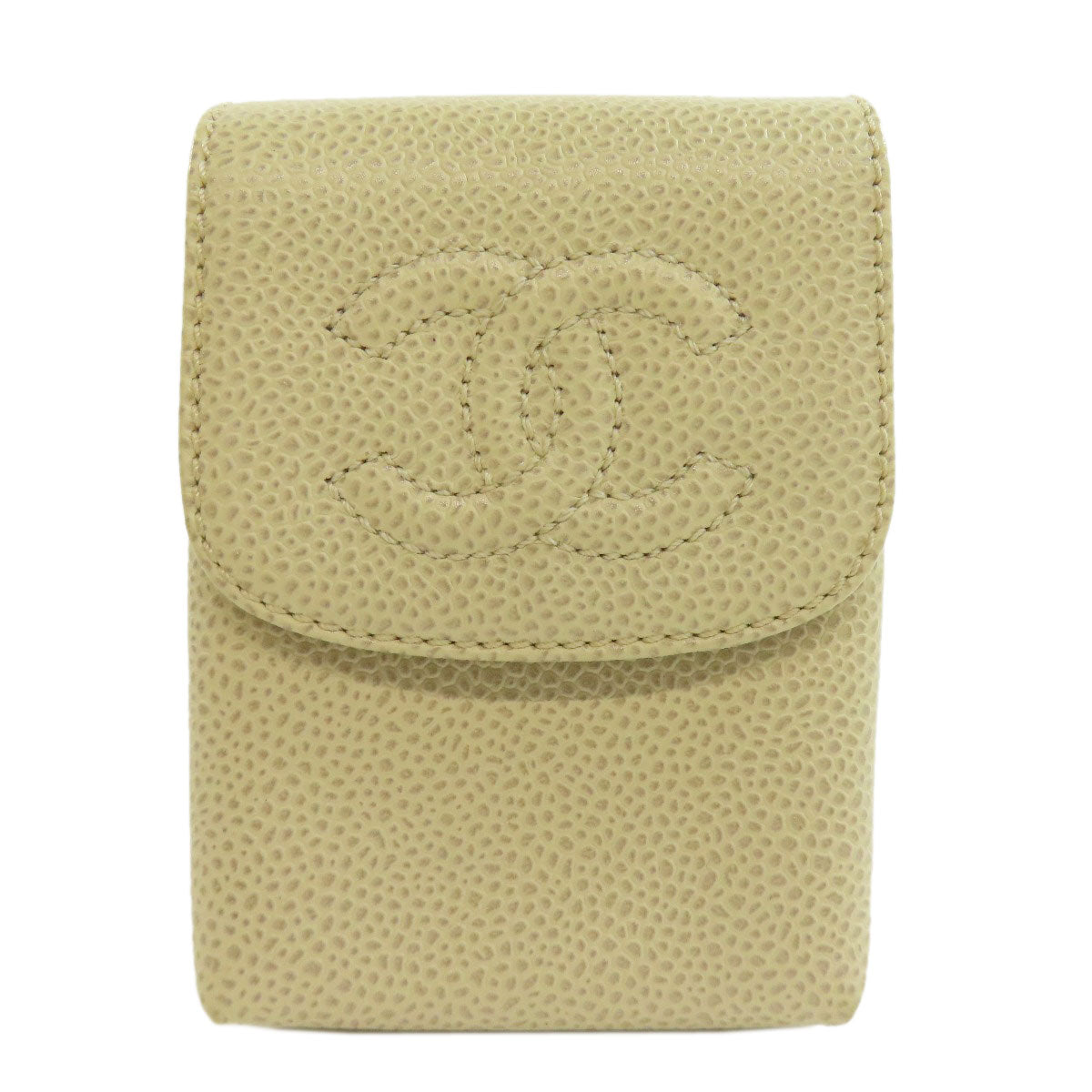 CHANEL Cigarette case Grained Calfskin Skin white COCO Mark Gold Metal Cigarette Case Women