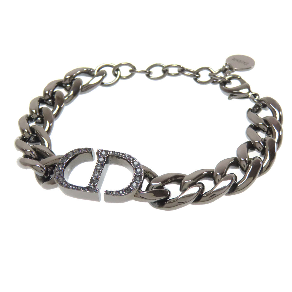 Christian Dior bracelet metallic black CD logo rhinestone
