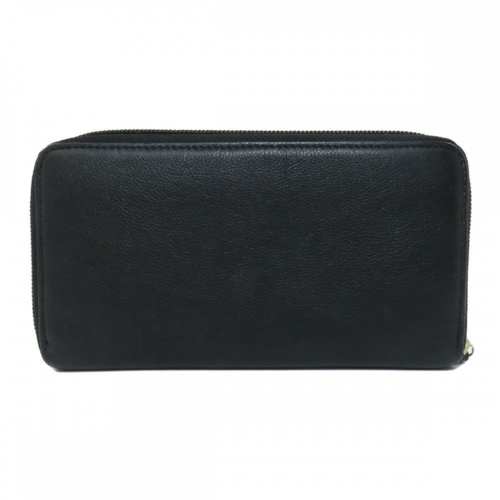 CHANEL Long Wallet Purse Calfskin black Zip Around COCO Mark Gold Metal
