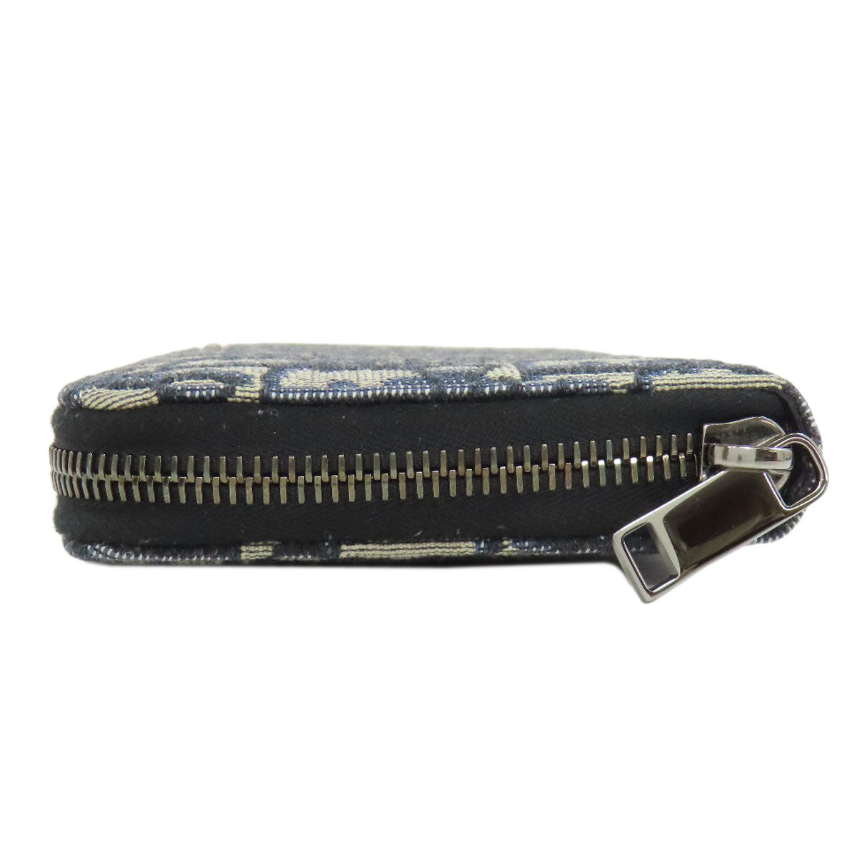 Christian Dior Long Wallet Purse canvas Navy Long Zip Wallet Oblique Trotter Pattern Women