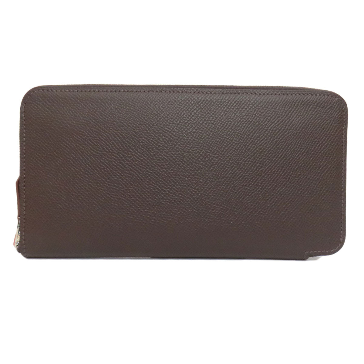 HERMES Long Wallet Purse Epsom Brown Azap Silkin Silver Metal Women