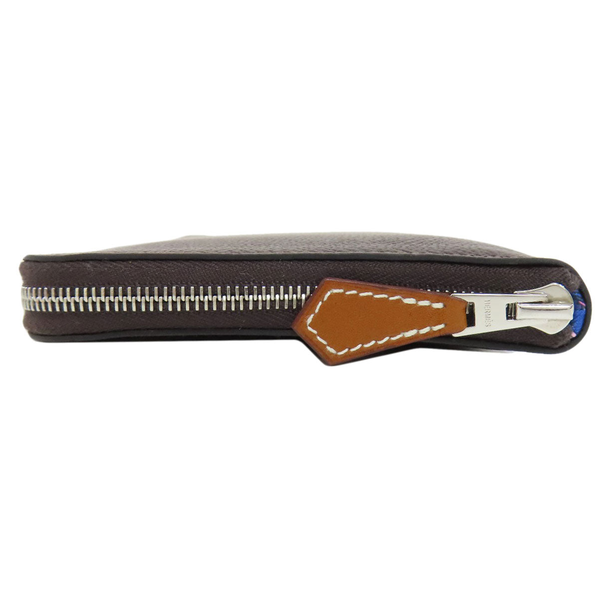 HERMES Long Wallet Purse Epsom Brown Azap Silkin Silver Metal Women
