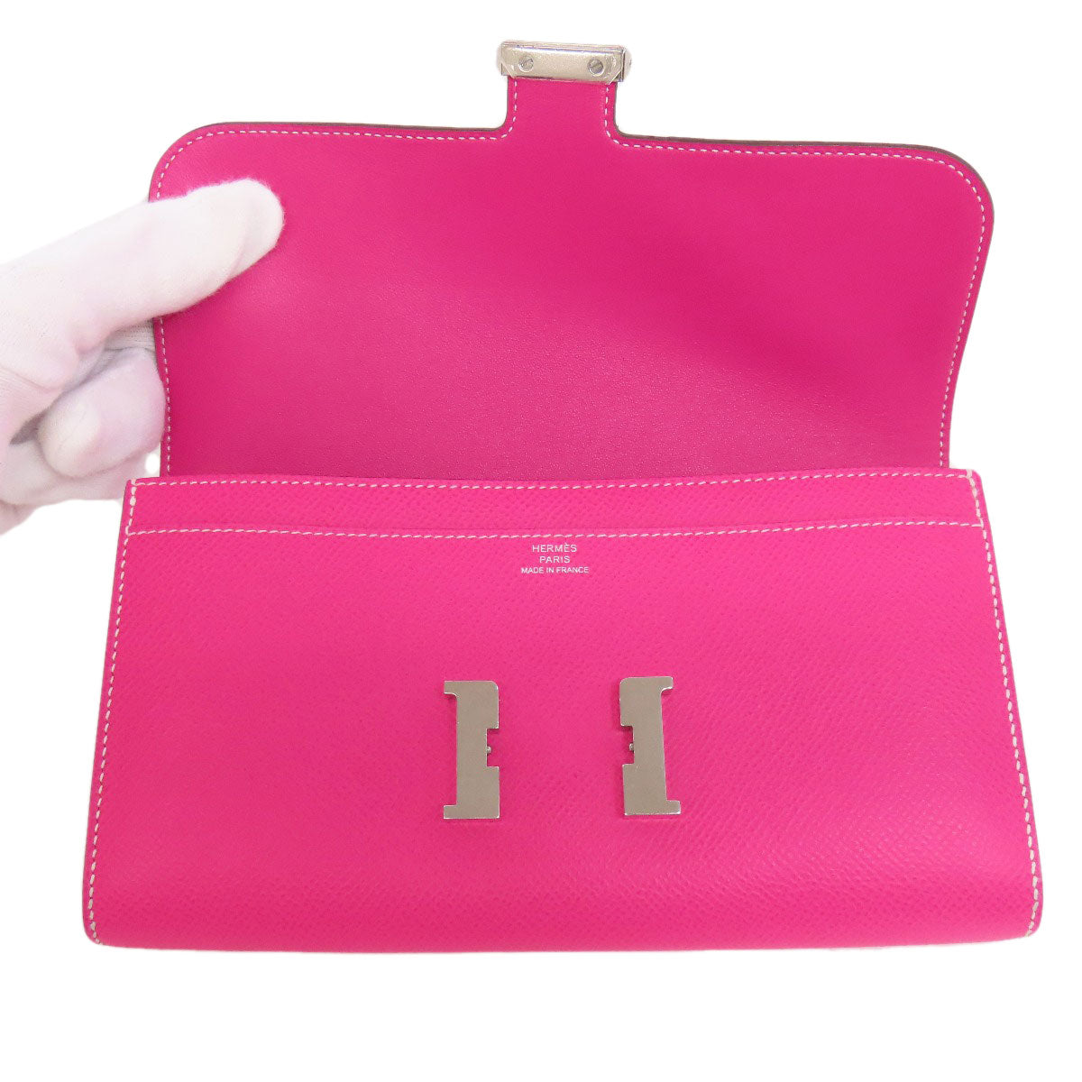 HERMES Long Wallet Purse Epsom pink Constance Long SilverMetal Women