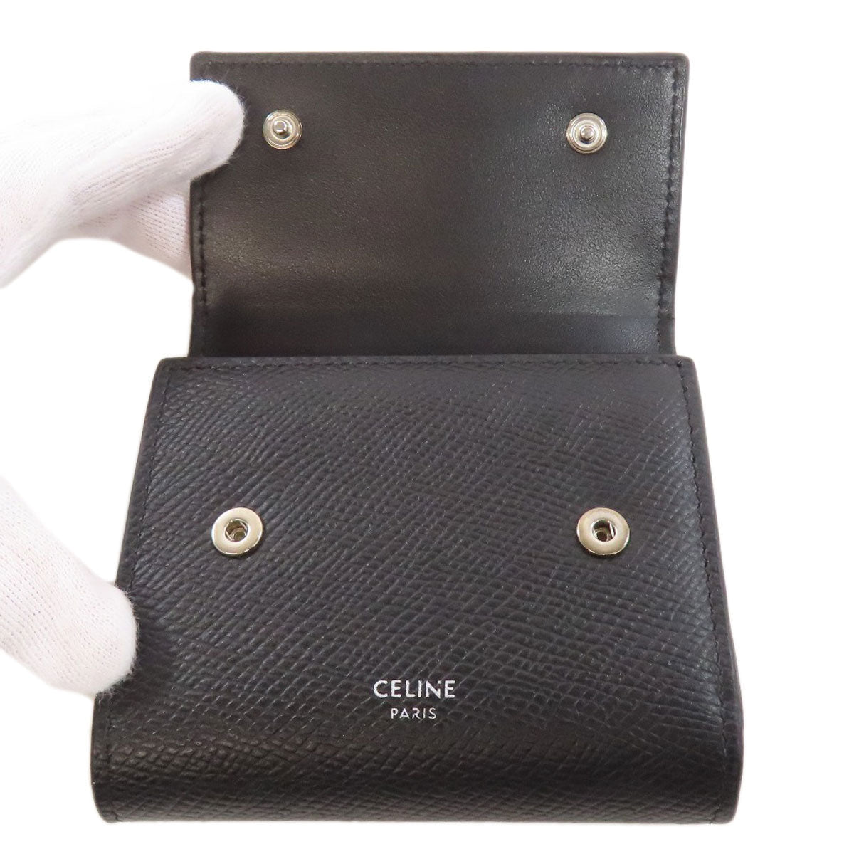 CELINE Bifold Wallet Calfskin black logo Women