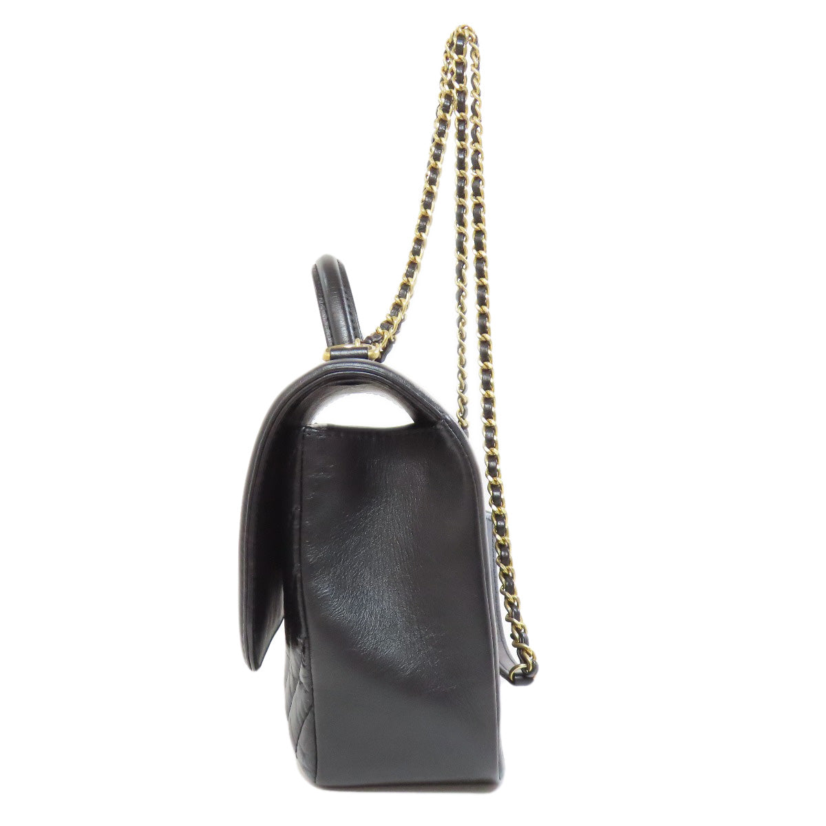 CHANEL Handbag Calfskin black Chevron Vstitch Gold Metal 2WAY Women