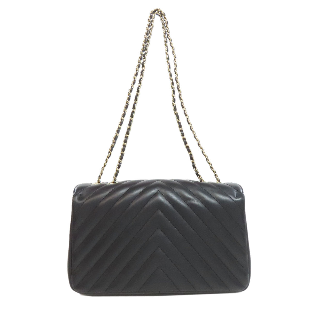 CHANEL Shoulder Bag lambskin black ChainShoulder Vstitch Gold Metal Women