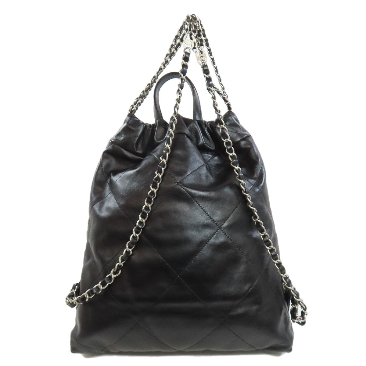 CHANEL Backpack lambskin black Chanel 22 Backpack Silver Metal Women