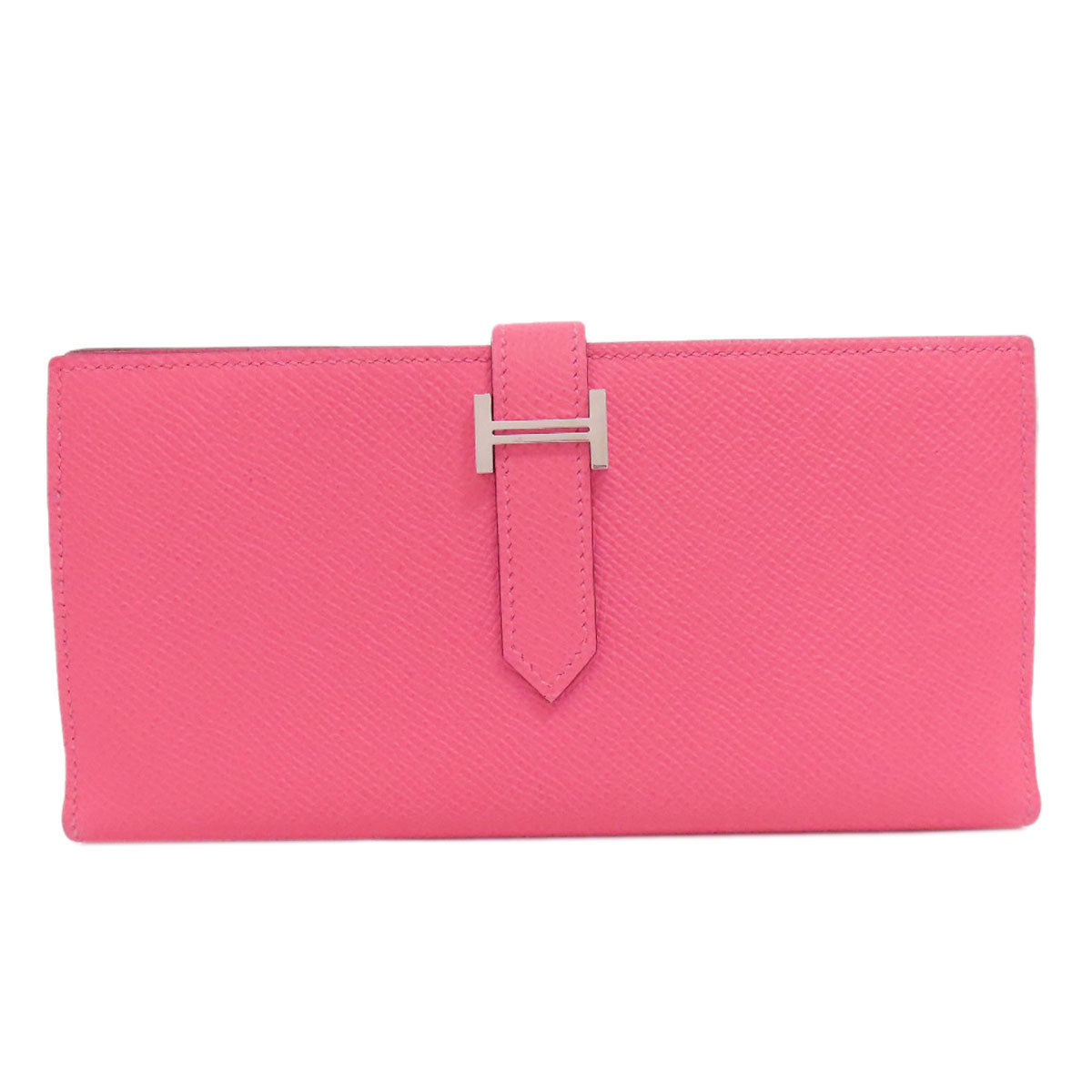 HERMES Long Wallet Purse Epsom pink Bearn Soufflet Silver Metal Women