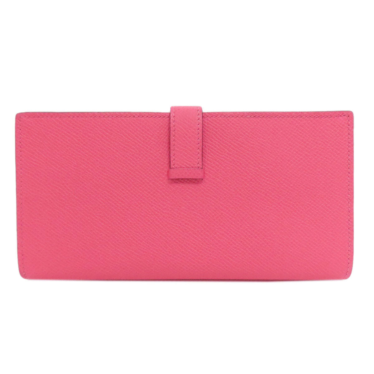 HERMES Long Wallet Purse Epsom pink Bearn Soufflet Silver Metal Women