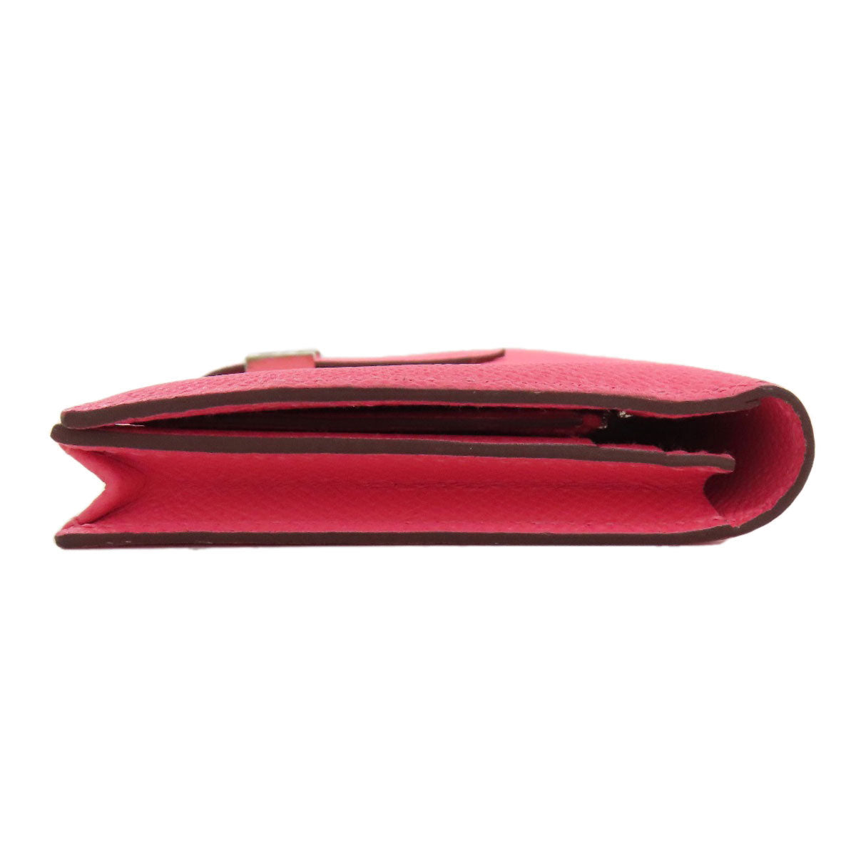 HERMES Long Wallet Purse Epsom pink Bearn Soufflet Silver Metal Women