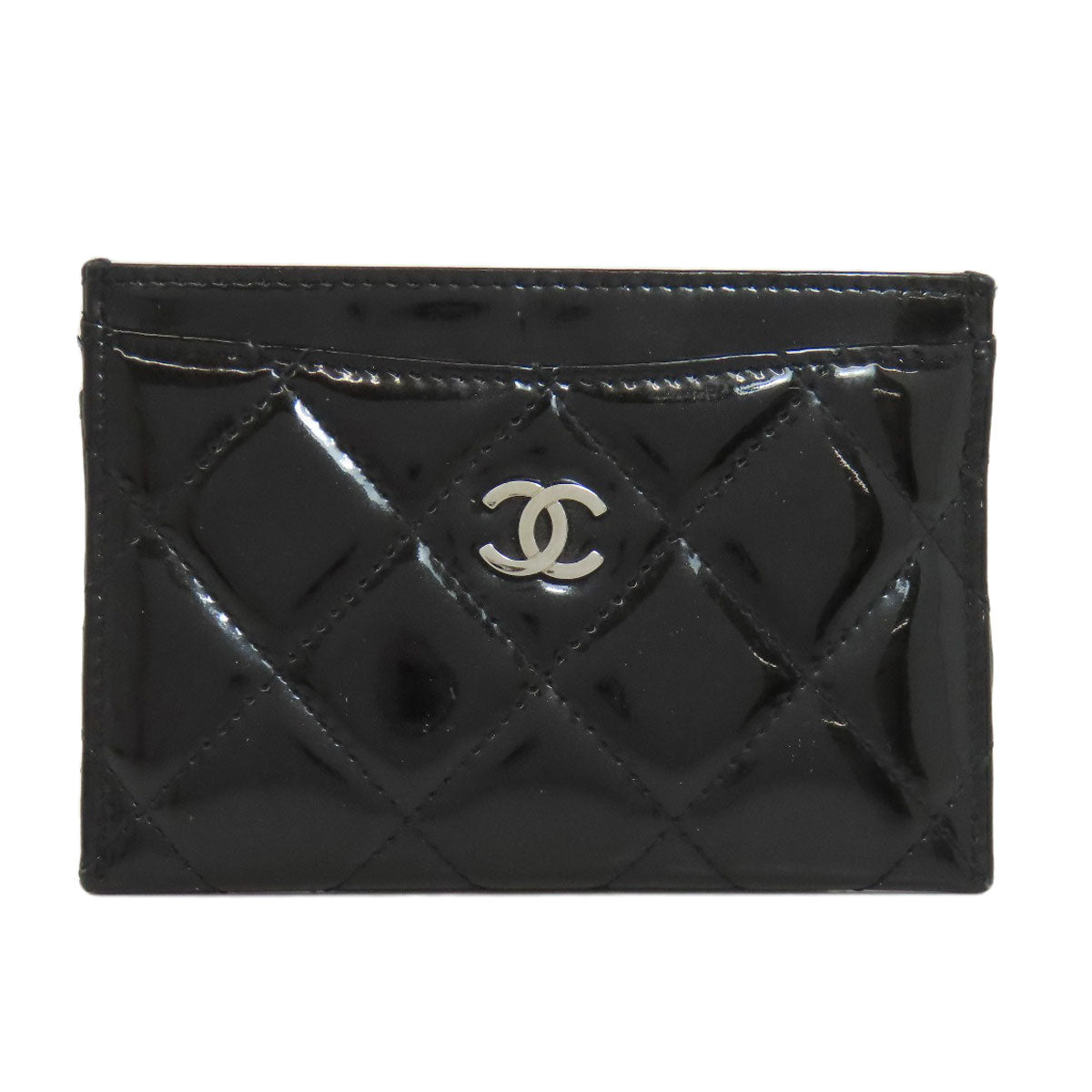 CHANEL Card Case Patent leather black Matelasse COCO Mark SilverMetal Women