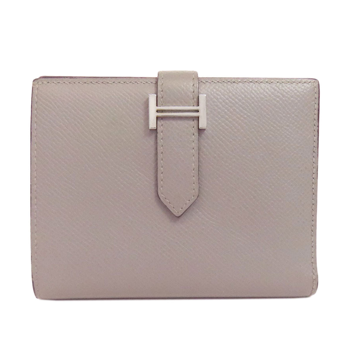 HERMES Bifold Wallet Epsom gray Bearn Compact SilverMetal Women