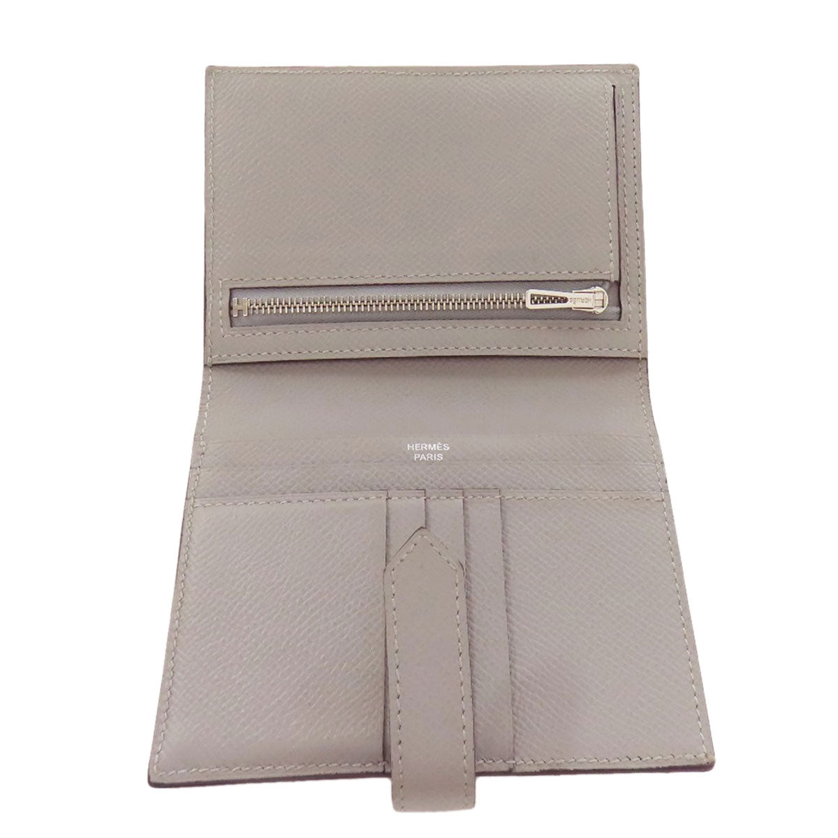 HERMES Bifold Wallet Epsom gray Bearn Compact SilverMetal Women