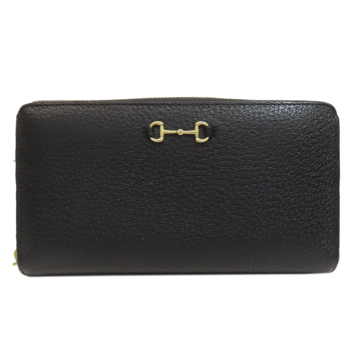 GUCCI Long Wallet Purse 700484 leather black Zip Around Horsebit Women
