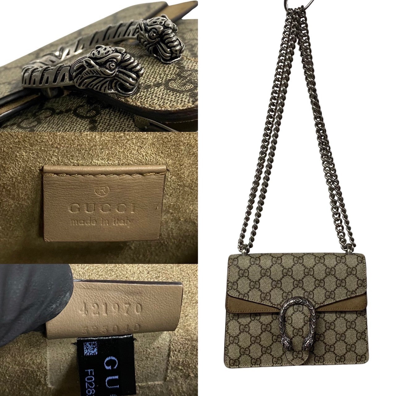 GUCCI Shoulder Bag Leather, PVC Brown GG monogram Dionysus Women