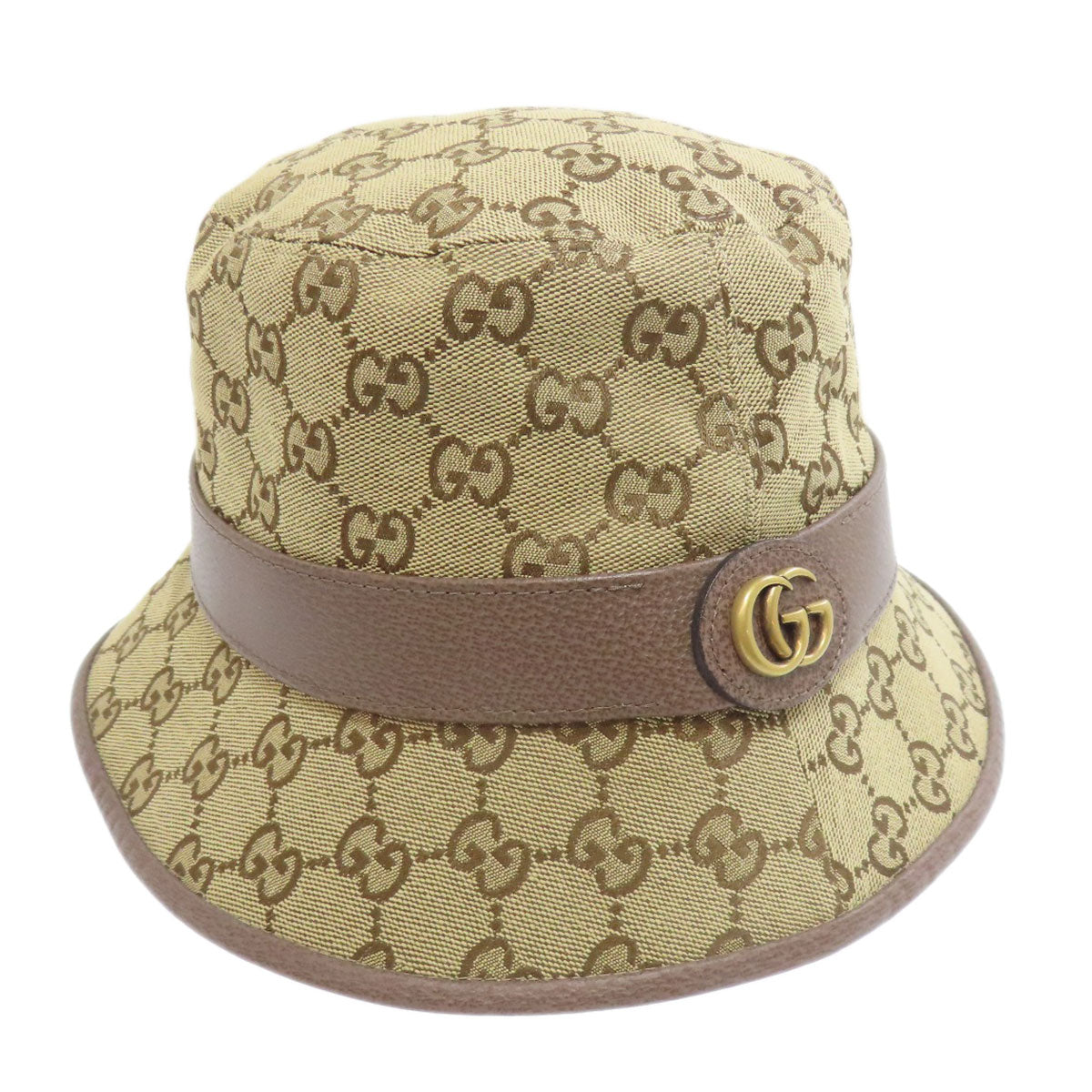 GUCCI hat 576587 71% cotton, 29% polyester, cowhide beige GG canvas fedora hat Bucket hat GG Women M 58cm