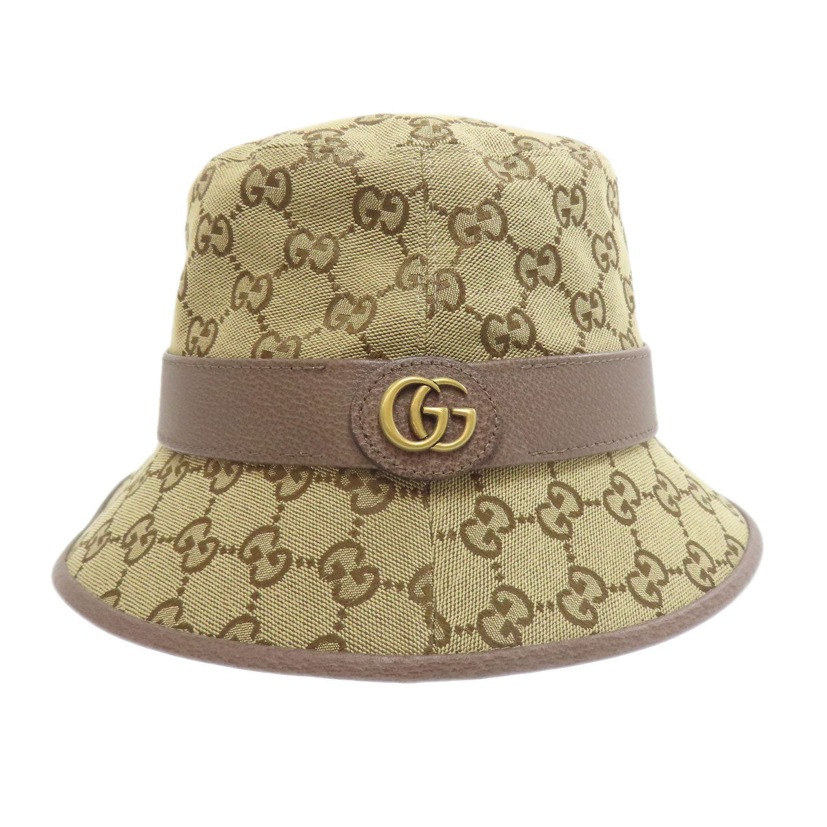 GUCCI hat 576587 71% cotton, 29% polyester, cowhide beige GG canvas fedora hat Bucket hat GG Women M 58cm