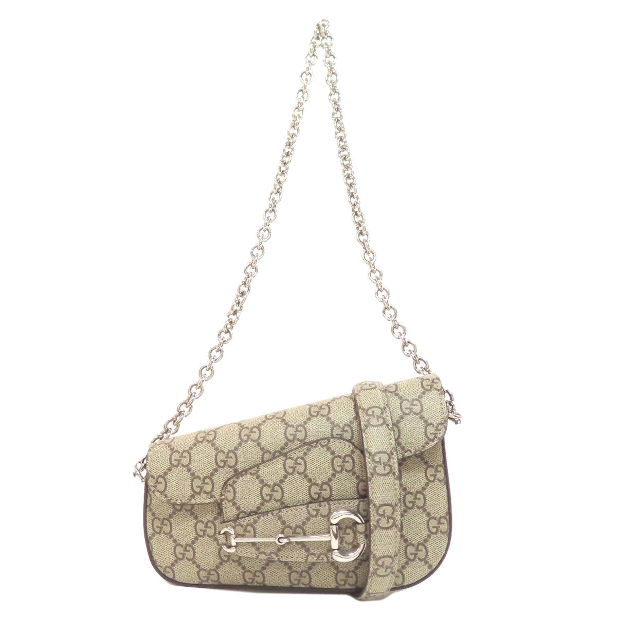 GUCCI Shoulder Bag 774209 PVC Brown one belt Horsebit GG 2WAY Women