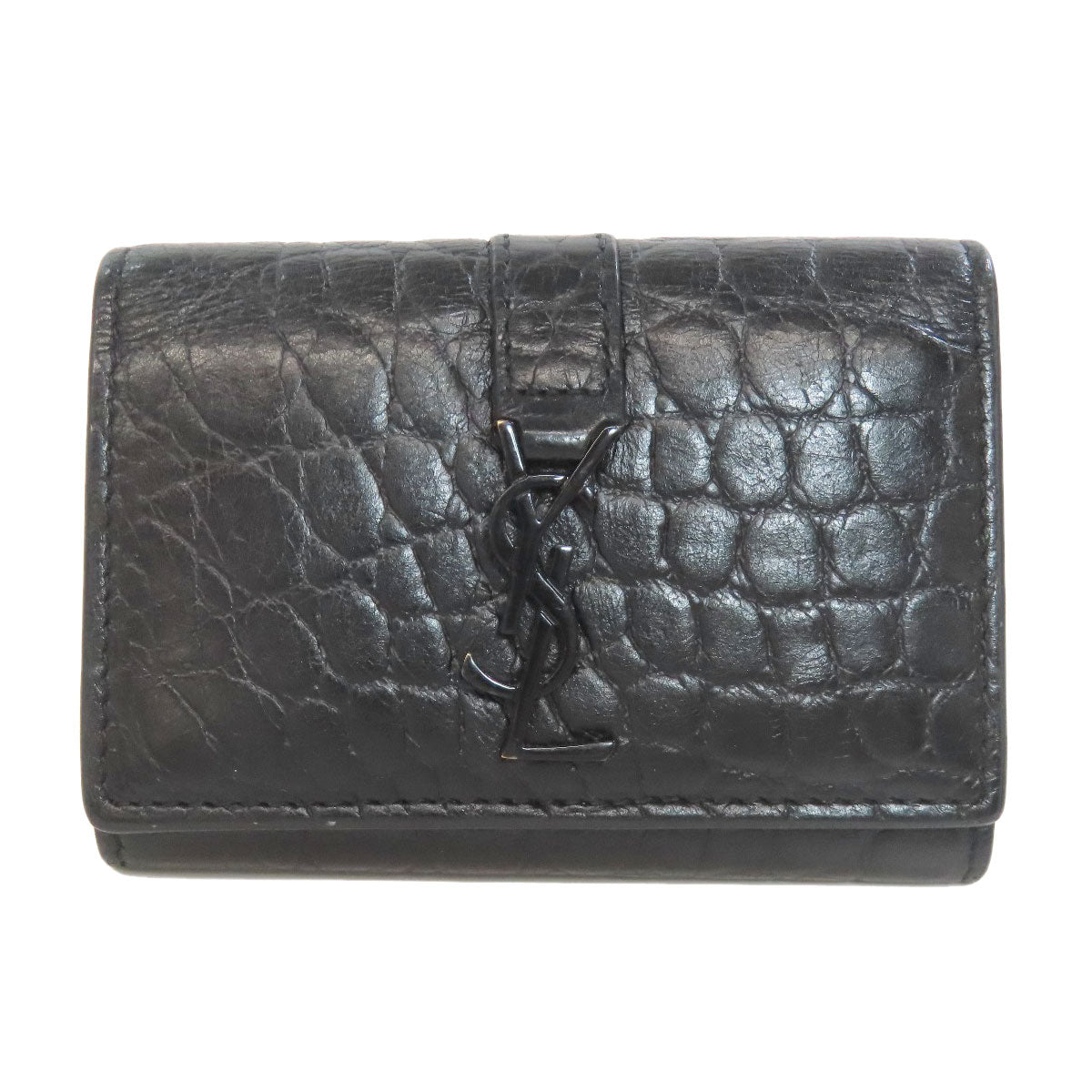 SAINT LAURENT Key case Key holder  leather black Embossing Women