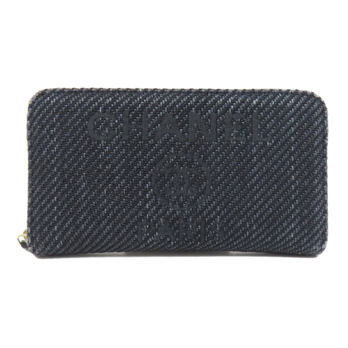 CHANEL Long Wallet Purse canvas Navy Deauville small zip wallet Women