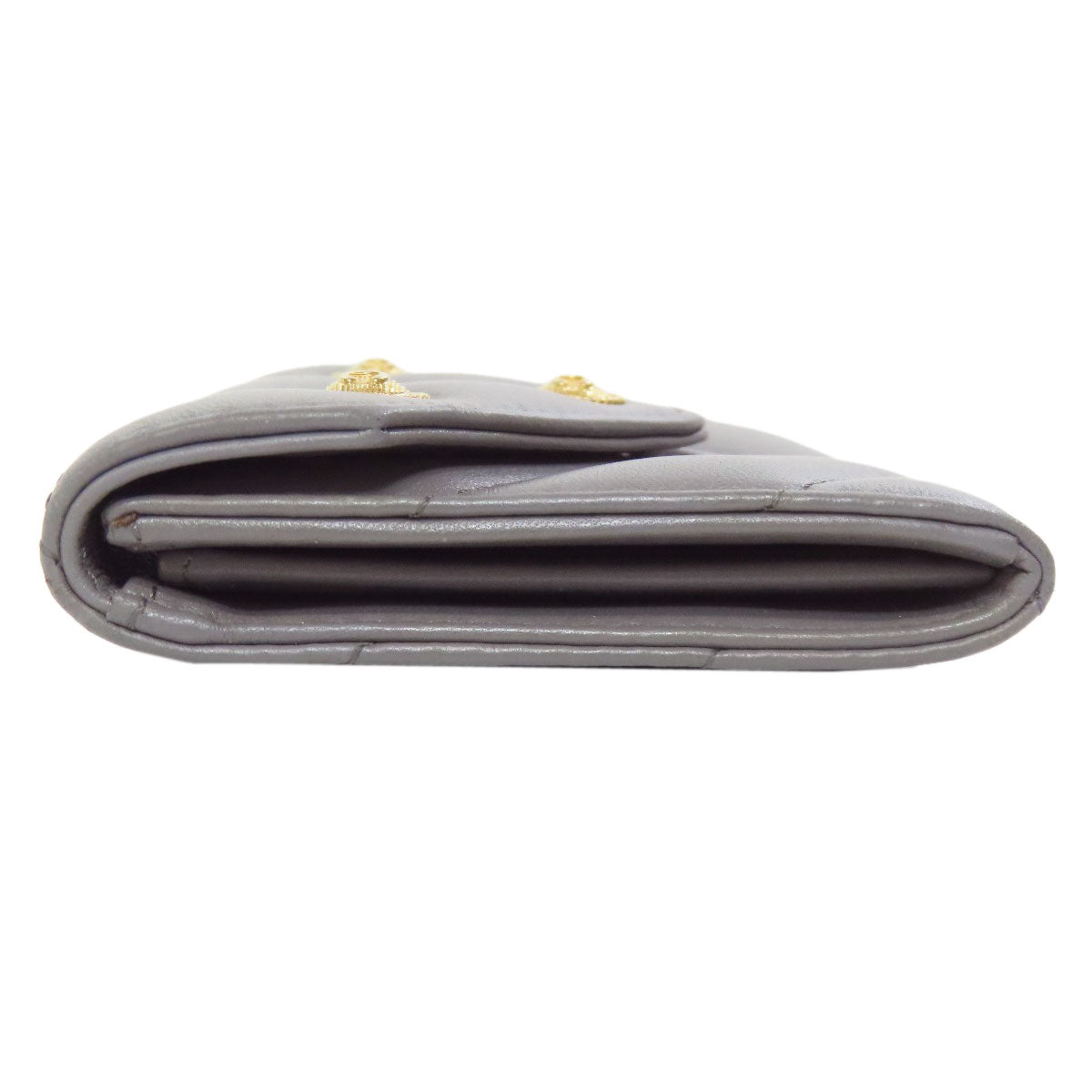 CHANEL Coin case lambskin gray COCO Mark Vstitch Gold Metal Women