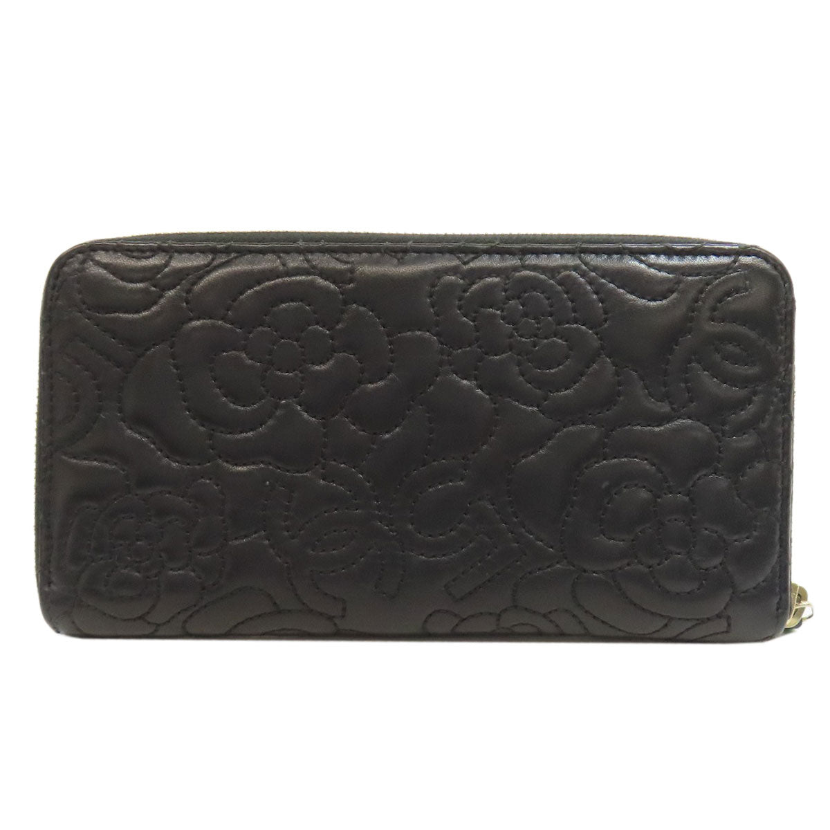 CHANEL Long Wallet Purse lambskin black Camellia Gold Metal Women